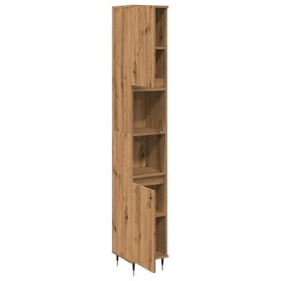 Badkamerkast 30x30x190 cm bewerkt hout artisanaal eikenkleurig