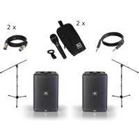JBL EON ONE Compact (2 x), Electro-Voice microfoons (2 x), statieven en kabels - thumbnail