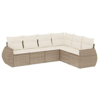6-delige Loungeset met kussens poly rattan beige