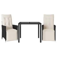 3-delige Bistroset met kussens poly rattan zwart - thumbnail