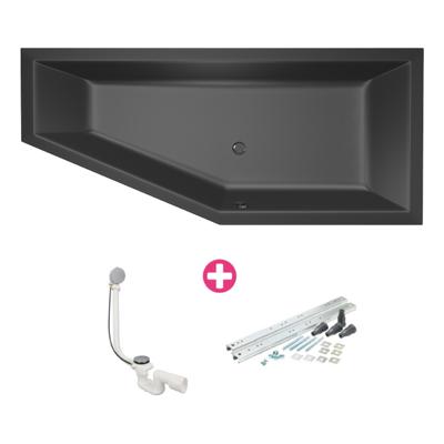 Ligbad Xenz Society compact | Rechts | 160x90 cm | Incl.Badafvoer | Met overloop | Acryl | Zwart mat