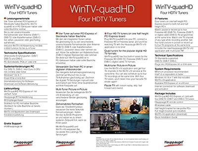 Hauppauge WinTV-quadHD DVB-T2, DVB-T, HD-kabel PCIe x1-Card Met afstandsbediening Aantal tuners: 4 Hauppauge WinTV-quadHD DVB-T2, DVB-T, HD-kabel PCIe x1-Card Met afstandsbediening Aantal tuners: 4