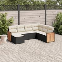 7-delige Loungeset met kussens poly rattan zwart - thumbnail