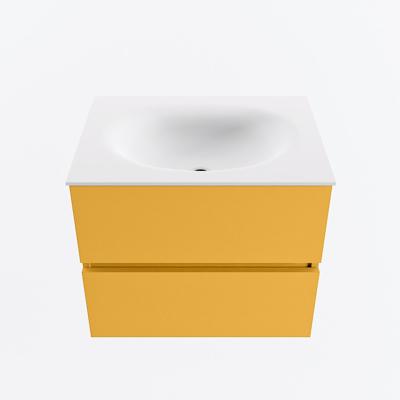 MONDIAZ VICA 60cm badmeubel onderkast Ocher 2 lades. Wastafel MOON midden 1 kraangat, kleur Talc.