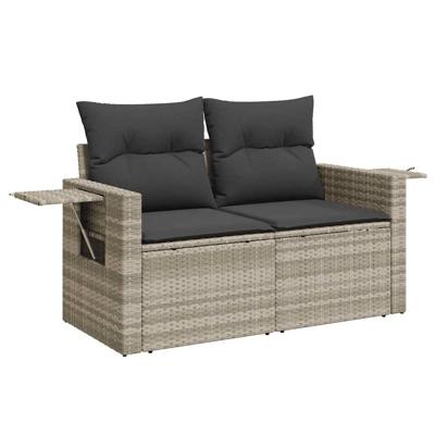 4-delige Loungeset met kussens poly rattan lichtgrijs - thumbnail