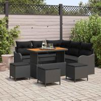 Tuinbankenset met kussen 9 pcs Zwart poly rattan - thumbnail
