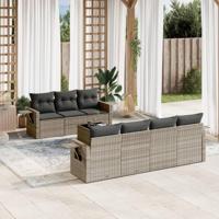 8-delige Loungeset met kussens poly rattan grijs - thumbnail