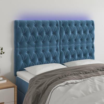 Hoofdbord LED 144x7x118/128 cm fluweel donkerblauw