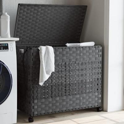 VidaXL Wasmand op wielen 66x35x60 cm rattan grijs VidaXL Wasmand op wielen 66x35x60 cm rattan grijs