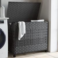 VidaXL Wasmand op wielen 66x35x60 cm rattan grijs - thumbnail