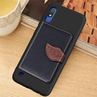 Litchi patroon kaart tas portemonnee beugel + TPU telefoon geval met kaartsleuf portemonnee beugel functie voor Galaxy A10 (zwart) - thumbnail