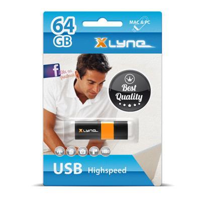 Xlyne Wave USB-stick 64 GB Zwart, Oranje 7164000 USB-A 2.0