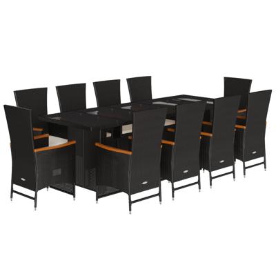 11-delige Tuinset met kussens poly rattan zwart - thumbnail
