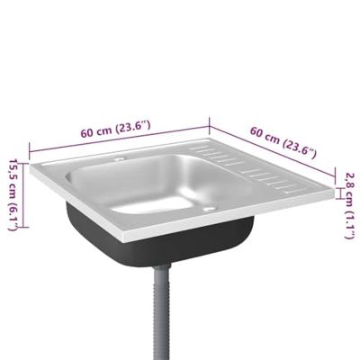 VidaXL Gootsteen met afvoerset 600x600x155 mm roestvrij staal zilver VidaXL Gootsteen met afvoerset 600x600x155 mm roestvrij staal zilver