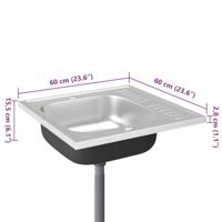 VidaXL Gootsteen met afvoerset 600x600x155 mm roestvrij staal zilver - thumbnail