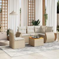6-delige Loungeset met kussens poly rattan beige - thumbnail