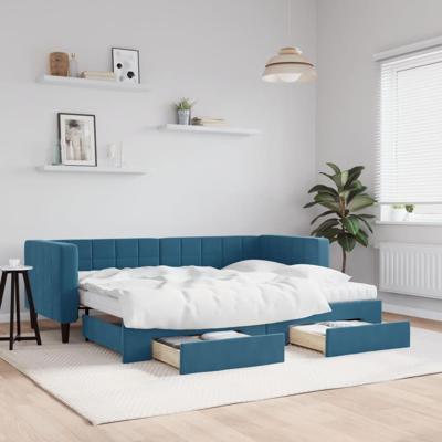 Slaapbank met onderschuifbed en lades 80x200 cm fluweel blauw