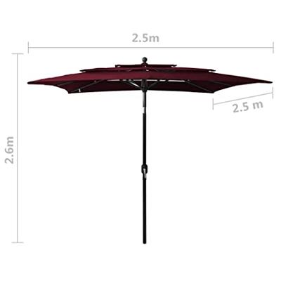 Parasol 3-laags met aluminium paal 2,5x2,5 m bordeauxrood