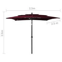 Parasol 3-laags met aluminium paal 2,5x2,5 m bordeauxrood - thumbnail