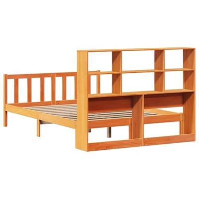 Bed met boekenkast zonder matras grenenhout wasbruin 140x200 cm
