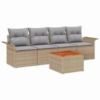 Tuinbankenset met kussen 5 pcs Beige poly rattan - thumbnail