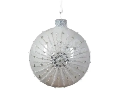 Kerstbal Glas Glitter Ø8cm Winter Wit