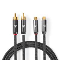 Stereo-Audiokabel | 2x RCA Male - 2x RCA Female | Gun Metal Grey | Gevlochten kabel - thumbnail