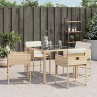 Tuinstoelen 4 st met kussens poly rattan beige - thumbnail