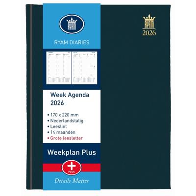 Agenda 2026 Ryam Weekplan Plus Mercury groot letter 7dagen/2pagina&apos;s zwart