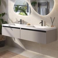 Saqu Gaia badmeubel incl. dubbele glans witte wastafel 160x52x34cm mat greige - zwarte greeplijst - thumbnail