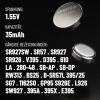 ABSINA SR 927 SW horloges, knoopcel, 1,55 V, zilveroxide, verpakking van 10 stuks, horloge-batterij 395/399 / AG7 / LR927 - SR927SW horlogebatterij, lekvrij en lange houdbaarheid, horlogeband SR927SW, - thumbnail
