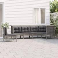6-delige Loungeset met kussens poly rattan grijs - thumbnail