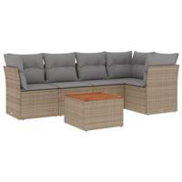6-delige Loungeset met kussens poly rattan beige - thumbnail