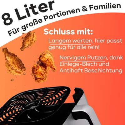 Profi Cook PC-FR 1269 H Airfryer 8 l 1800 W RVS, Zwart