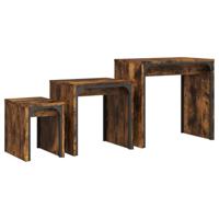 3-delige Tafeltjesset bewerkt hout gerookt eikenkleurig - thumbnail