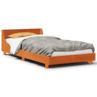 Bedframe met hoofdbord massief grenenhout wasbruin 90x200 cm - thumbnail