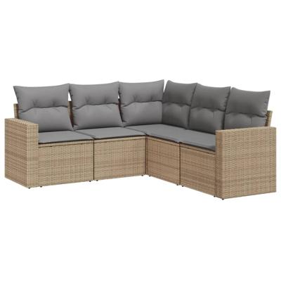 6-delige Loungeset met kussens poly rattan beige