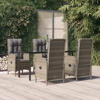 5-delige Tuinset met kussens poly rattan zwart en grijs