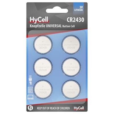 HyCell Lithium knoopcellen CR2430 3V, 6 stuks, lange houdbaarheid, voor rekenmachine, weegschaal, klok, autosleutel, garage-opener, afstandsbediening, licht