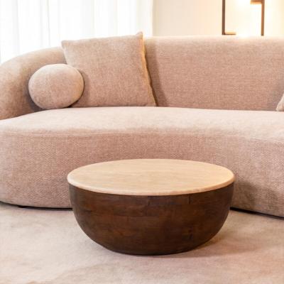 LABEL51 Ronde Salontafel 'Bowl' Travertin en hout, 70cm