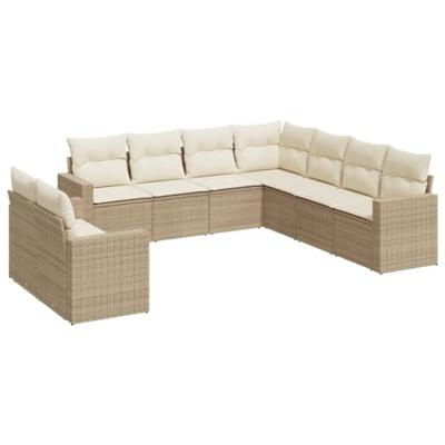 9-delige Loungeset met kussens poly rattan beige