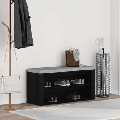 VidaXL Schoenenbank 100x35x45 cm bewerkt hout zwart eikenkleurig VidaXL Schoenenbank 100x35x45 cm bewerkt hout zwart eikenkleurig