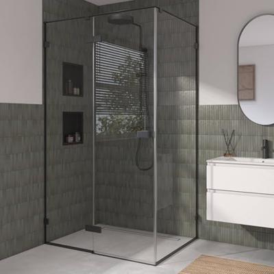 Saqu Parro douchecabine met draaideur incl. antikalk 120x90x210cm mat zwart