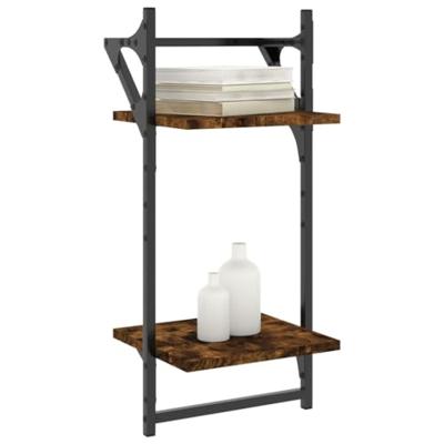 Wandschappen 2-laags met stangen 2 st 30x25x65 cm gerookt eiken