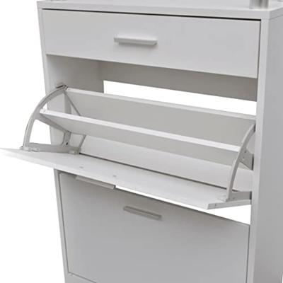 VidaXL Schoenenkast met lade en glazen schap wit hout VidaXL Schoenenkast met lade en glazen schap wit hout