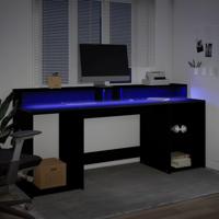 Bureau met LED-verlichting 200x55x91 cm bewerkt hout zwart - thumbnail