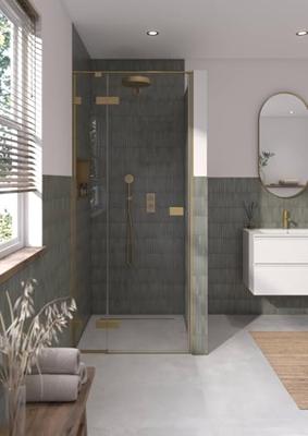 Saqu Parro Douchedeur 90x210 cm Geborsteld Messing Helder Glas