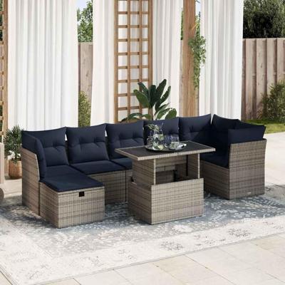 8-delige Loungeset met kussens poly rattan acacia bruin