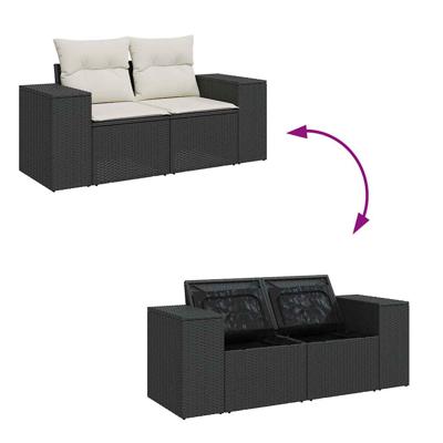 6-delige Loungeset met kussens poly rattan zwart - thumbnail