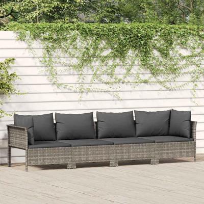 4-delige Loungeset met grijze kussens poly rattan